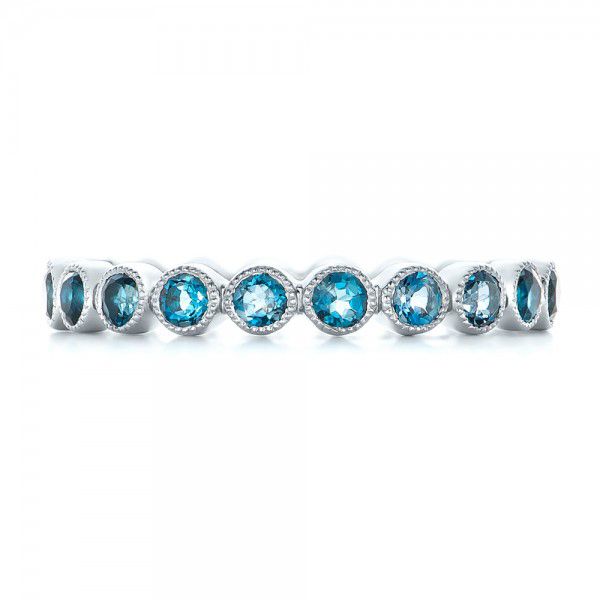  Platinum Custom London Blue Topaz Eternity Anniversary Band - Top View -  102338