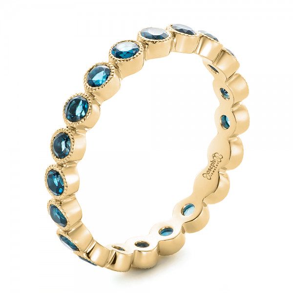 14k Yellow Gold 14k Yellow Gold Custom London Blue Topaz Eternity Anniversary Band - Three-Quarter View - 102338