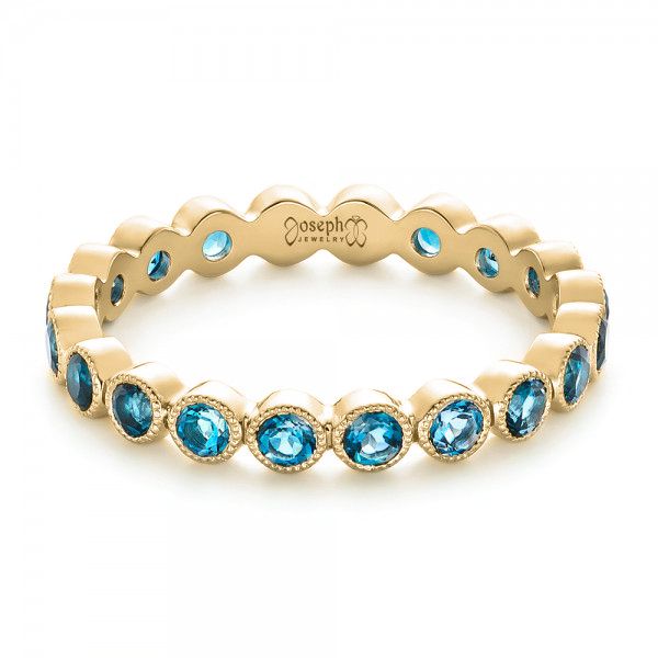 14k Yellow Gold 14k Yellow Gold Custom London Blue Topaz Eternity Anniversary Band - Flat View - 102338