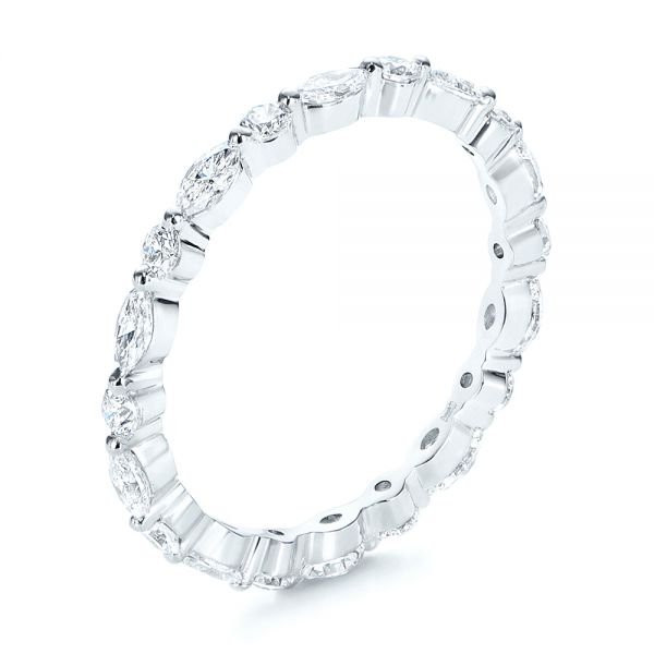 14k White Gold 14k White Gold Custom Marquise And Round Diamond Eternity Wedding Band - Three-Quarter View - 105700