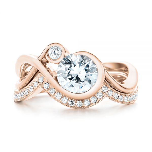 14k Rose Gold 14k Rose Gold Custom Matching Diamond Wedding Band - Top View - 102879