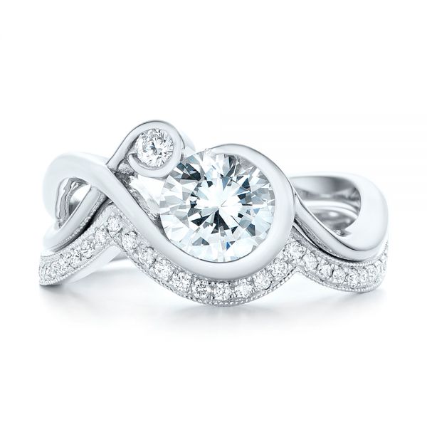 14k White Gold Custom Matching Diamond Wedding Band - Top View -  102879