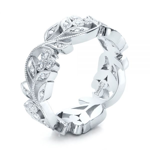 14k White Gold 14k White Gold Custom Organic Diamond Eternity Band - Three-Quarter View -  101470