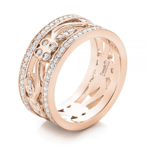 18k Rose Gold 18k Rose Gold Custom Organic Diamond Wedding Ring - Three-Quarter View -  102164