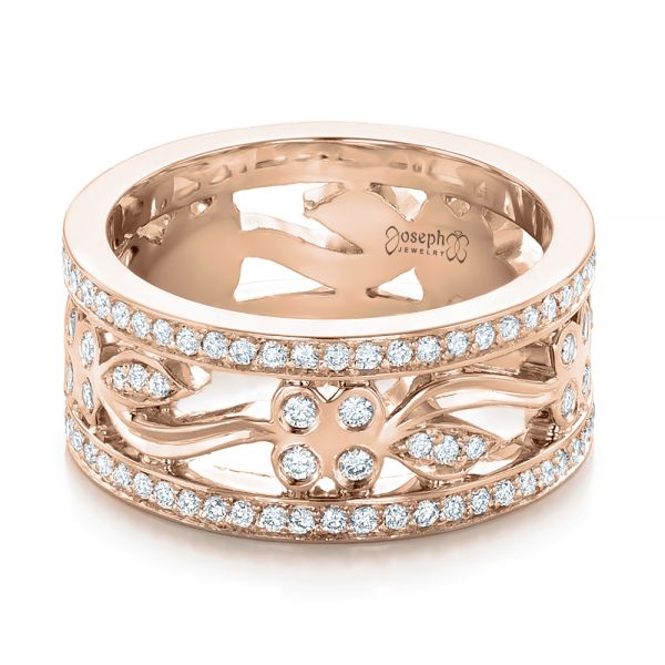 18k Rose Gold 18k Rose Gold Custom Organic Diamond Wedding Ring - Flat View -  102164