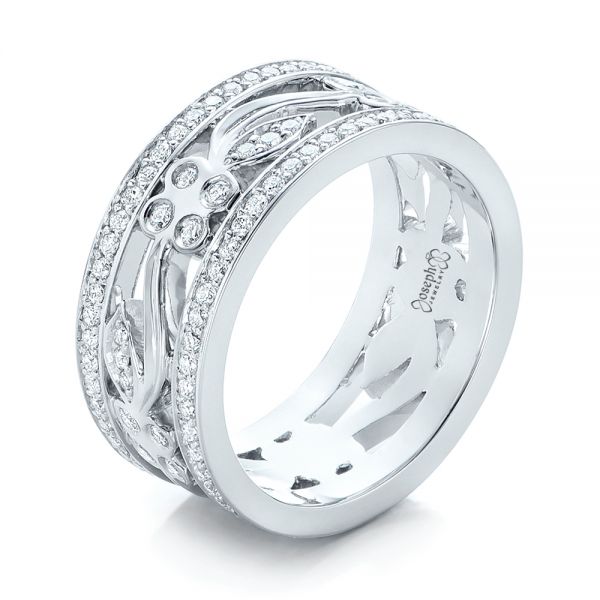 18k White Gold Custom Organic Diamond Wedding Ring - Three-Quarter View -  102164