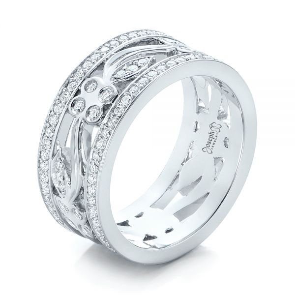  Platinum Platinum Custom Organic Diamond Wedding Ring - Three-Quarter View -  102164