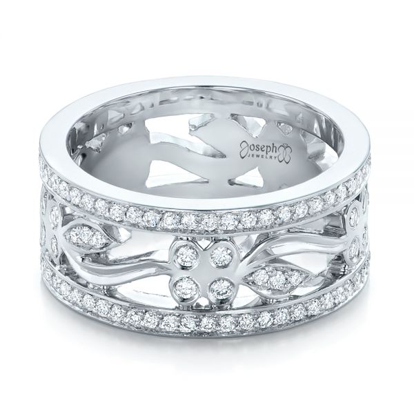 18k White Gold Custom Organic Diamond Wedding Ring - Flat View -  102164