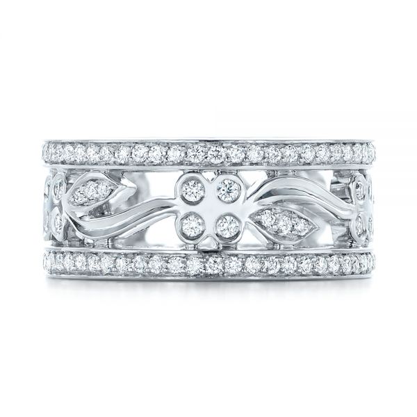 18k White Gold Custom Organic Diamond Wedding Ring - Top View -  102164