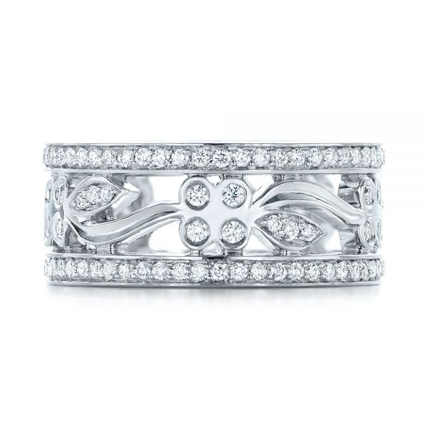 18k White Gold Custom Organic Diamond Wedding Ring - Top View -  102164