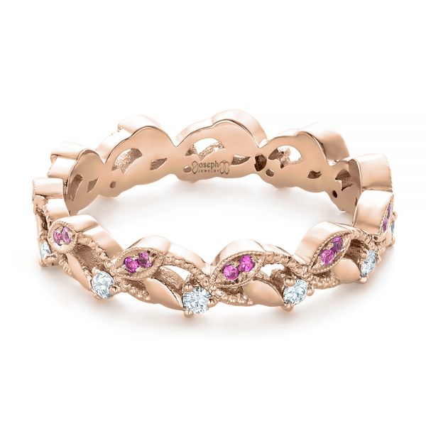 14k Rose Gold 14k Rose Gold Custom Organic Pink Sapphire And Diamond Wedding Band - Flat View - 102273