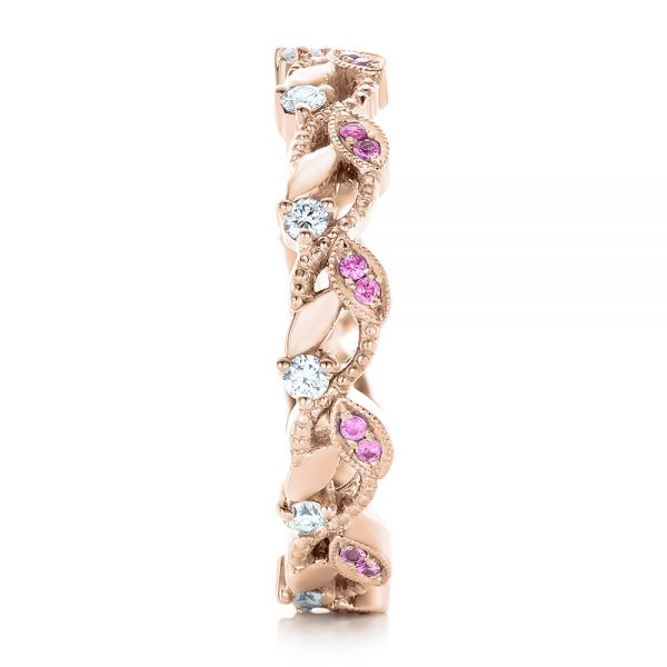 14k Rose Gold 14k Rose Gold Custom Organic Pink Sapphire And Diamond Wedding Band - Side View -  102273
