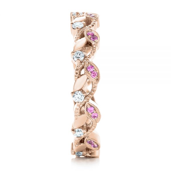 14k Rose Gold 14k Rose Gold Custom Organic Pink Sapphire And Diamond Wedding Band - Side View - 102273