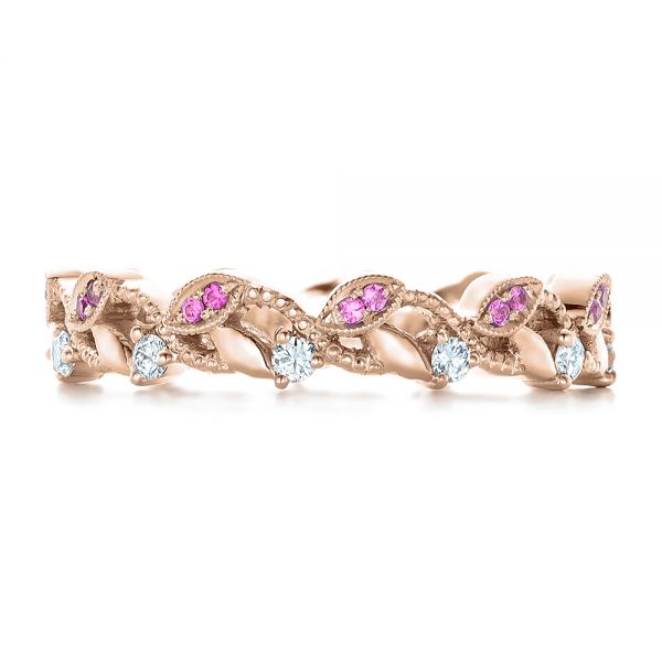 14k Rose Gold 14k Rose Gold Custom Organic Pink Sapphire And Diamond Wedding Band - Top View -  102273