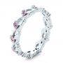 18k White Gold Custom Organic Pink Sapphire And Diamond Wedding Band - Three-Quarter View -  102273 - Thumbnail
