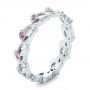 18k White Gold Custom Organic Pink Sapphire And Diamond Wedding Band - Three-Quarter View -  102273 - Thumbnail