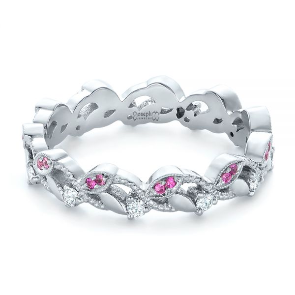  Platinum Platinum Custom Organic Pink Sapphire And Diamond Wedding Band - Flat View -  102273