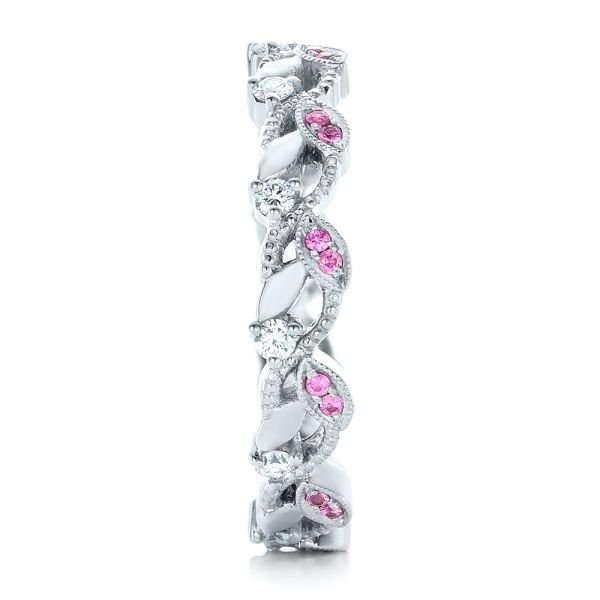 18k White Gold Custom Organic Pink Sapphire And Diamond Wedding Band - Side View -  102273