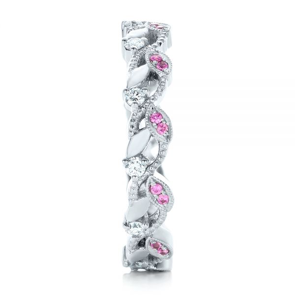 14k White Gold 14k White Gold Custom Organic Pink Sapphire And Diamond Wedding Band - Side View -  102273