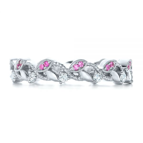 18k White Gold Custom Organic Pink Sapphire And Diamond Wedding Band - Top View -  102273