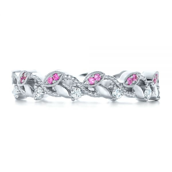 14k White Gold 14k White Gold Custom Organic Pink Sapphire And Diamond Wedding Band - Top View -  102273