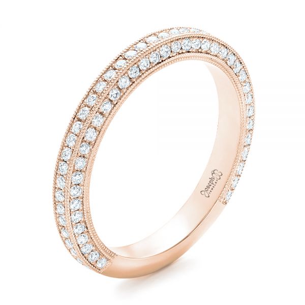 14k Rose Gold 14k Rose Gold Custom Pave Diamond Wedding Band - Three-Quarter View -  102455