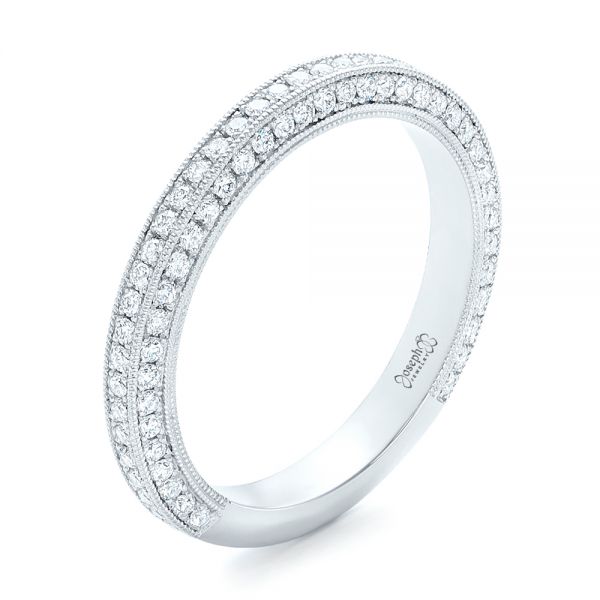  Platinum Custom Pave Diamond Wedding Band - Three-Quarter View -  102455