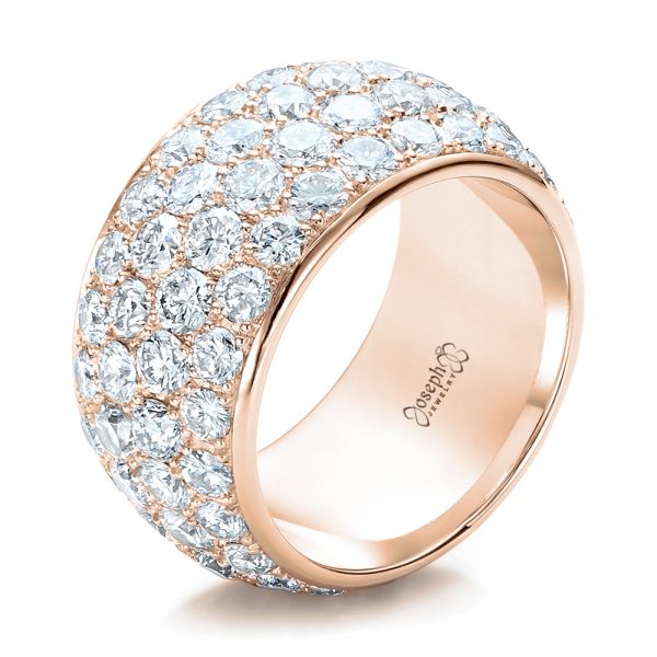 18k Rose Gold 18k Rose Gold Custom Pave Diamond Wedding Ring - Three-Quarter View -  100875