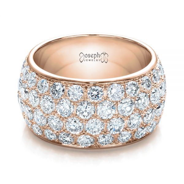 18k Rose Gold 18k Rose Gold Custom Pave Diamond Wedding Ring - Flat View -  100875