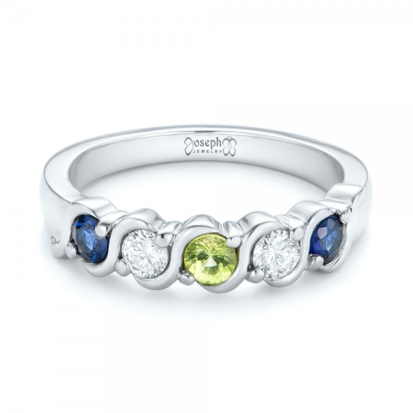 Custom Peridot Blue Sapphire And Diamond Anniversary Band - Flat View -  102602