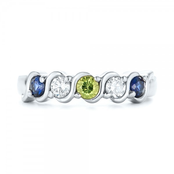 Custom Peridot Blue Sapphire And Diamond Anniversary Band - Top View -  102602