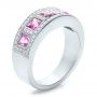 18k White Gold Custom Pink Sapphire And Diamond Anniversary Band - Three-Quarter View -  100552 - Thumbnail