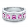 18k White Gold Custom Pink Sapphire And Diamond Anniversary Band - Flat View -  100552 - Thumbnail
