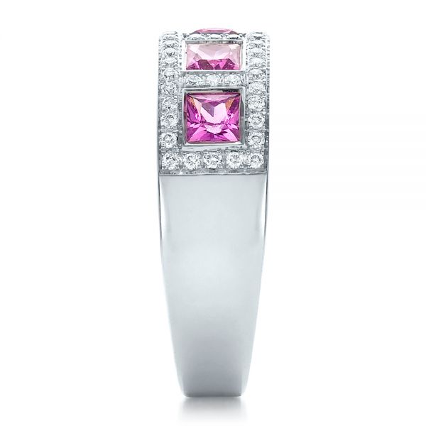 18k White Gold Custom Pink Sapphire And Diamond Anniversary Band - Side View -  100552