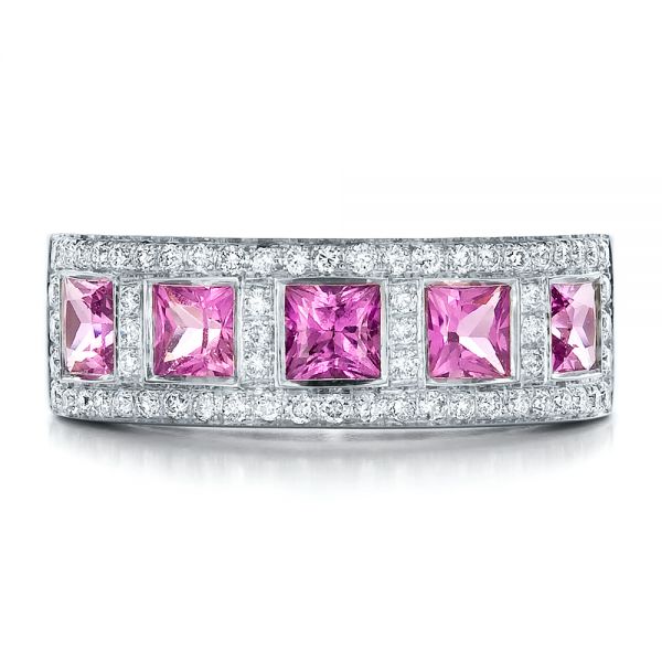 18k White Gold Custom Pink Sapphire And Diamond Anniversary Band - Top View -  100552