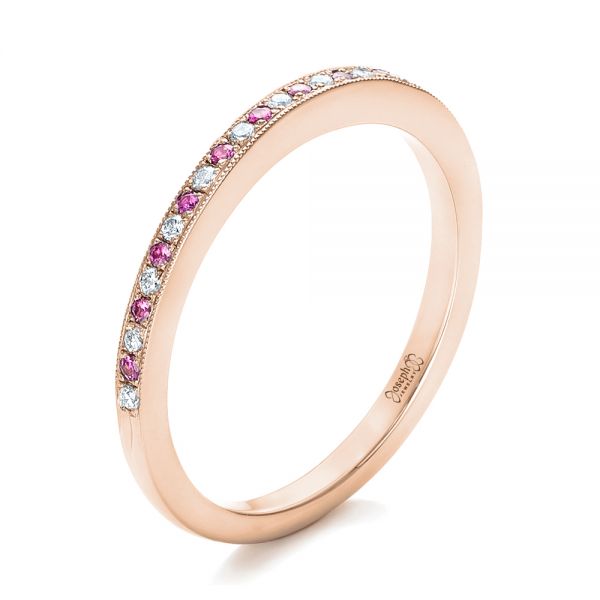 14k Rose Gold 14k Rose Gold Custom Pink Sapphire And Diamond Wedding Ring - Three-Quarter View -  102171