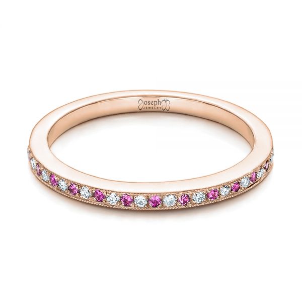 18k Rose Gold 18k Rose Gold Custom Pink Sapphire And Diamond Wedding Ring - Flat View -  102171