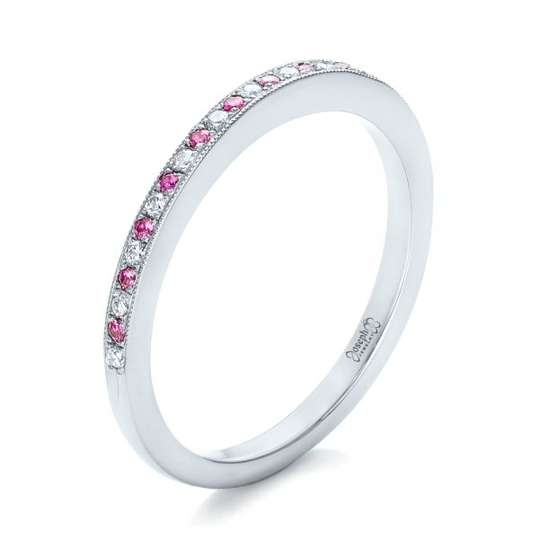  Platinum Platinum Custom Pink Sapphire And Diamond Wedding Ring - Three-Quarter View -  102171