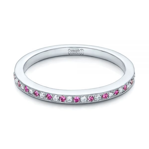 18k White Gold 18k White Gold Custom Pink Sapphire And Diamond Wedding Ring - Flat View -  102171