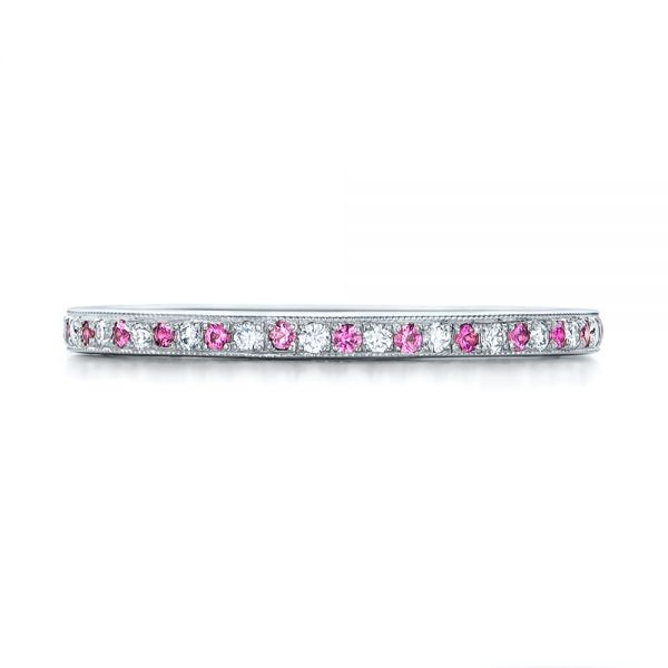 14k White Gold 14k White Gold Custom Pink Sapphire And Diamond Wedding Ring - Top View -  102171
