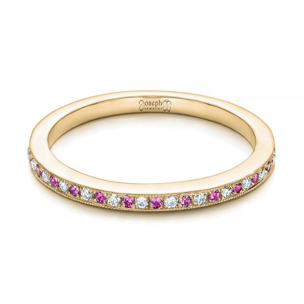 18k Yellow Gold 18k Yellow Gold Custom Pink Sapphire And Diamond Wedding Ring - Flat View -  102171