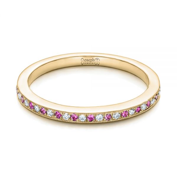 14k Yellow Gold 14k Yellow Gold Custom Pink Sapphire And Diamond Wedding Ring - Flat View -  102171