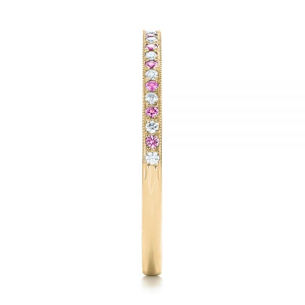 18k Yellow Gold 18k Yellow Gold Custom Pink Sapphire And Diamond Wedding Ring - Side View -  102171