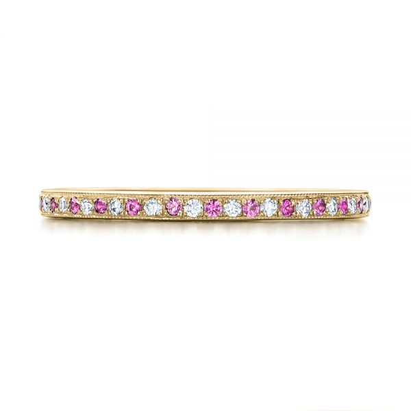 18k Yellow Gold 18k Yellow Gold Custom Pink Sapphire And Diamond Wedding Ring - Top View -  102171