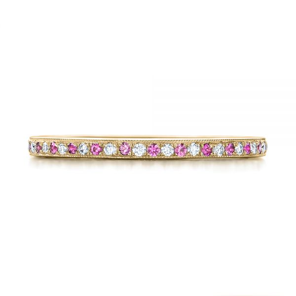18k Yellow Gold 18k Yellow Gold Custom Pink Sapphire And Diamond Wedding Ring - Top View -  102171