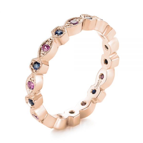 14k Rose Gold 14k Rose Gold Custom Pink And Blue Sapphire Eternity Wedding Band - Three-Quarter View - 103429