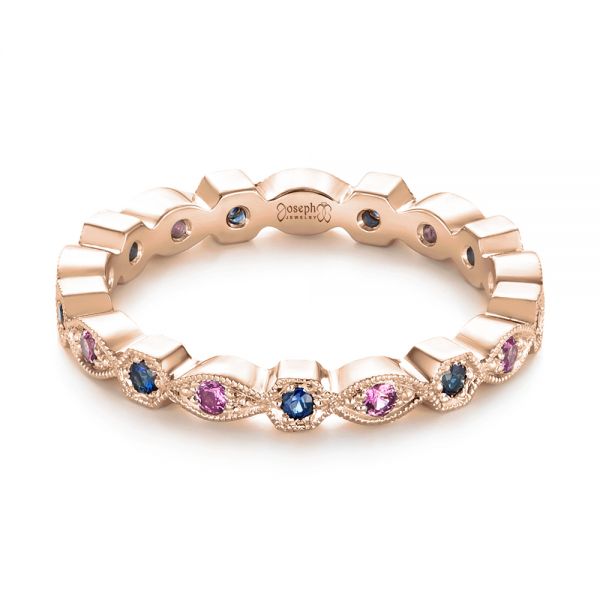 18k Rose Gold 18k Rose Gold Custom Pink And Blue Sapphire Eternity Wedding Band - Flat View -  103429