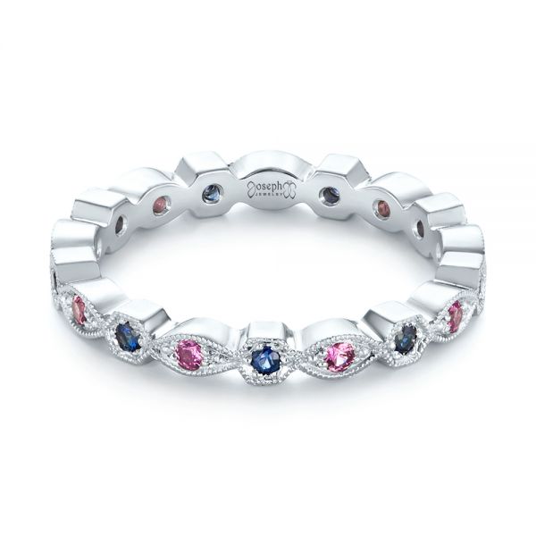 14k White Gold 14k White Gold Custom Pink And Blue Sapphire Eternity Wedding Band - Flat View -  103429