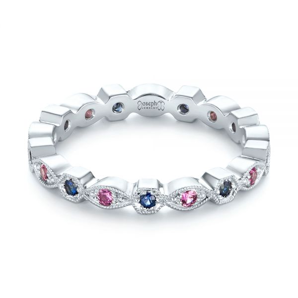 Platinum Custom Pink And Blue Sapphire Eternity Wedding Band - Flat View - 103429