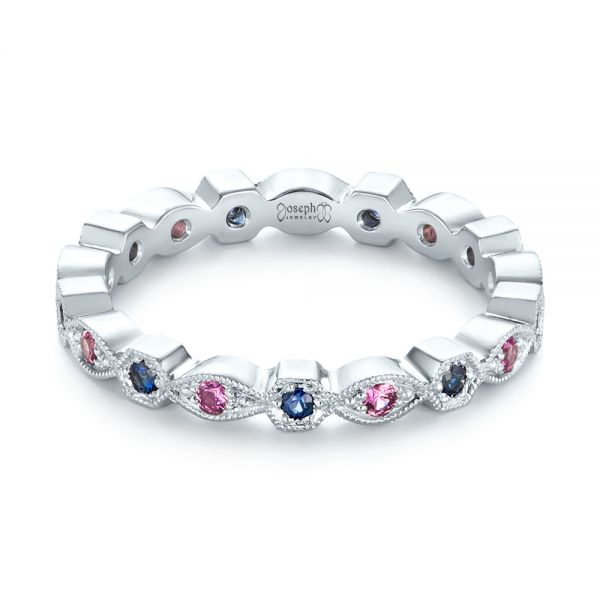 18k White Gold 18k White Gold Custom Pink And Blue Sapphire Eternity Wedding Band - Flat View -  103429